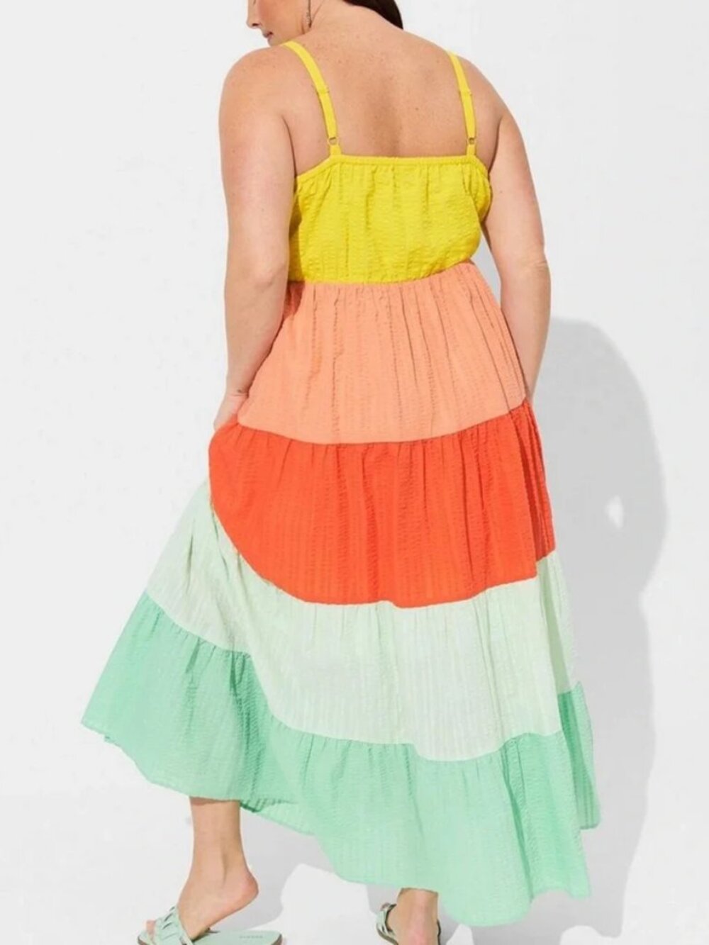Torrid 1X Rainbow Colorblock Seersucker Tiered Maxi Dress Plus Size - Picture 2 of 7